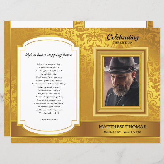 Sjabloon Golden Funeral Program (Voorkant / Achterkant)