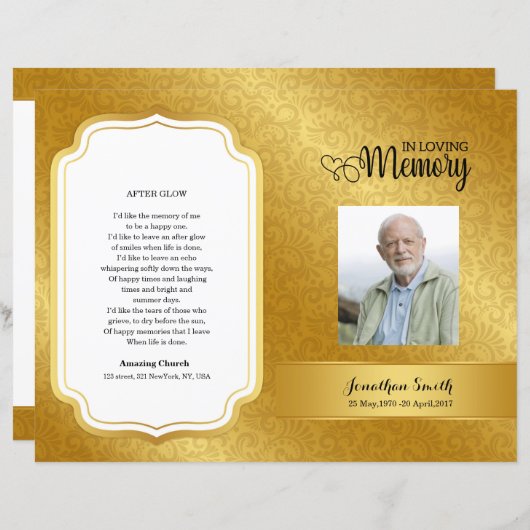 Sjabloon Golden ornamental Funeral Program (Voorkant / Achterkant)