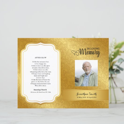 Sjabloon Golden ornamental Funeral Program (Staand voorkant)