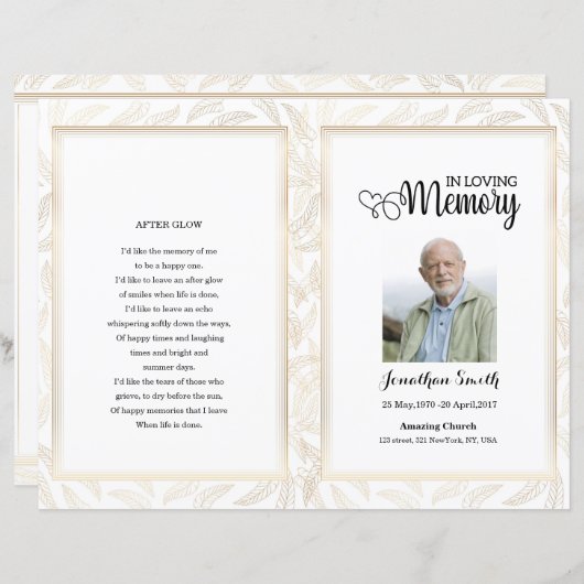 Sjabloon Golden ornamental Funeral Program (Voorkant / Achterkant)