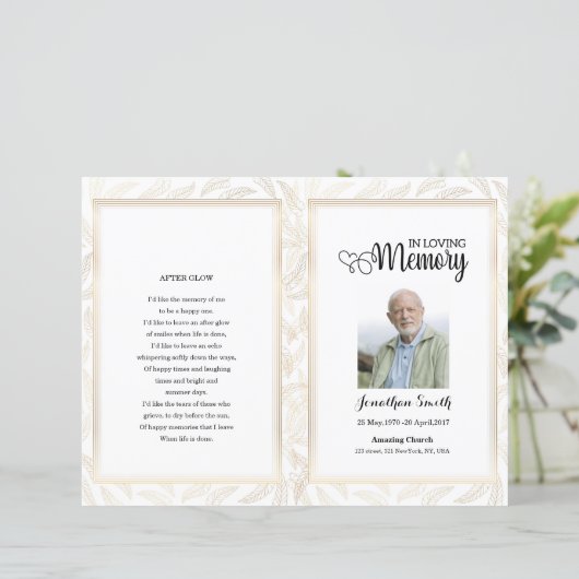 Sjabloon Golden ornamental Funeral Program (Staand voorkant)