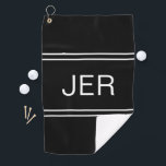 Sjabloon Golfer-sport in zwart-wit Golfhanddoek<br><div class="desc">Het ontwerp kenmerkt douane persoonlijke monogrammed initialen die aan een dubbel-ingebedde klassieke zwarte achtergrond met witte doopvont worden toegevoegd. Bekijk onze andere kleurenopties en bekijk ons geïntegreerde collectie van het coördineren van kleuren en golfaccessoires. Bericht of e-mail me in beachpausedesigns@gmail.com als u vragen of de verzoeken van de douanekleur hebt....</div>
