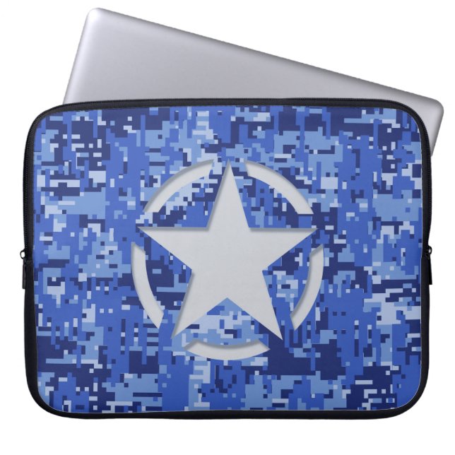 Sjabloon Grafisch Decal Navy Blue Camo Laptop Sleeve (Voorkant)