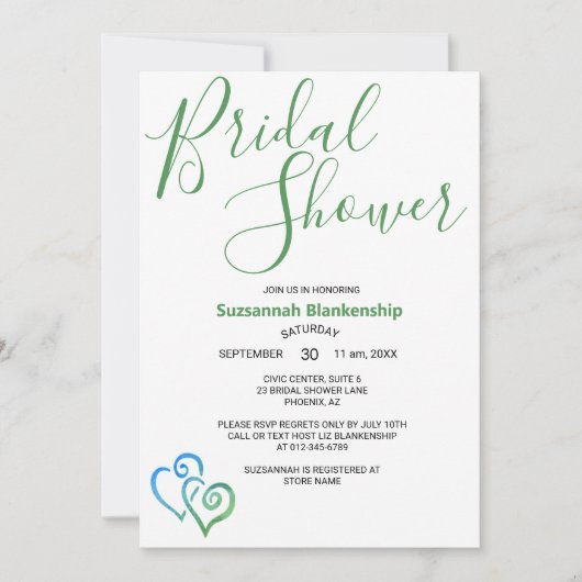 Sjabloon Groen blauw verbonden harten Vrijgezellen Kaart (Voorkant)