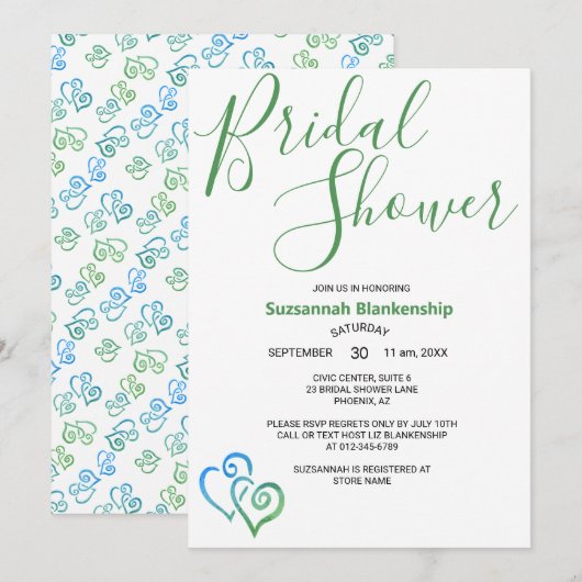 Sjabloon Groen blauw verbonden harten Vrijgezellen Kaart (Voorkant / Achterkant)