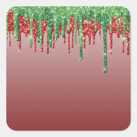 Sjabloon Groen en Rood Glitter Drip   Vierkante Sticker (Voorkant)