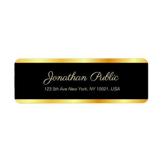 Sjabloon handgeschreven Script Black en Gold Elega Etiket (Voorkant)