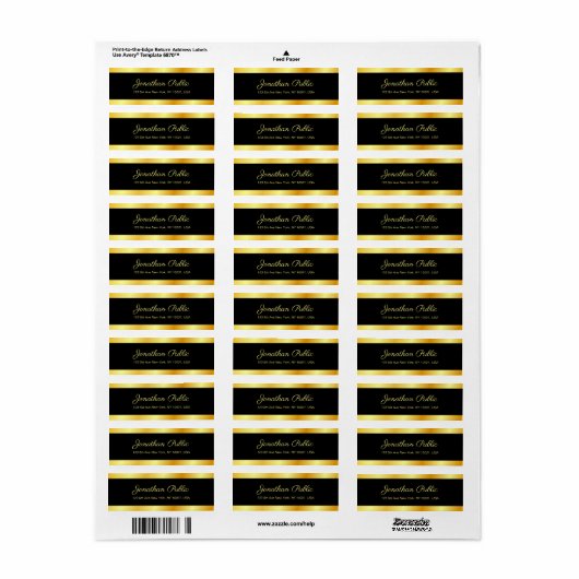 Sjabloon handgeschreven Script Black en Gold Elega Etiket (Full Sheet)