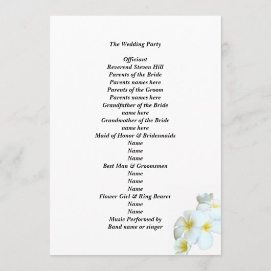 Sjabloon Hawaiian Plumeria Program (Achterkant)