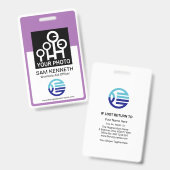 Sjabloon-ID voor pasfoto van werknemer met paarse Badge (Voor- en achterkant)