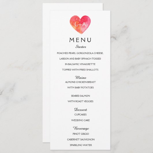 Sjabloon in het Romantic Wedding Menu (Voorkant / Achterkant)