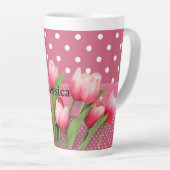 Sjabloon: inktbuisjes, roze en witte poka dots latte mok (Rechterhoek)