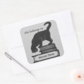 Sjabloon Kat op Boeklabel - grijze achtergrond Vierkante Sticker (Envelop)