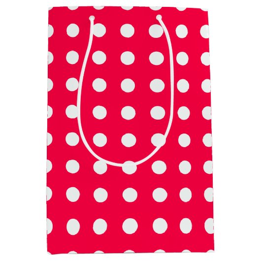Sjabloon kerstrode witte pooldots medium cadeauzakje (Voorkant)