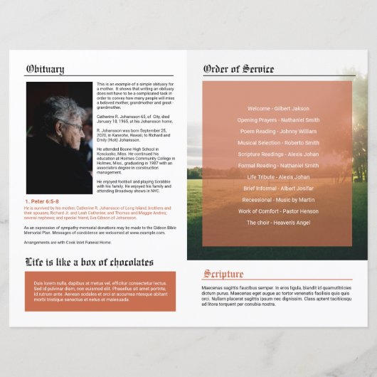 Sjabloon krantenstijl begrafenisprogramma (Achterkant)