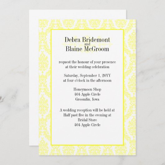 Sjabloon laserlemon Damask Pattern Wedding Kaart (Voorkant / Achterkant)