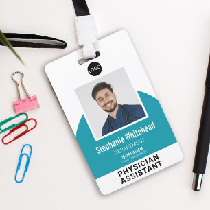 Sjabloon Logo Werknemersfoto Naam ID Turkoois Blau Badge