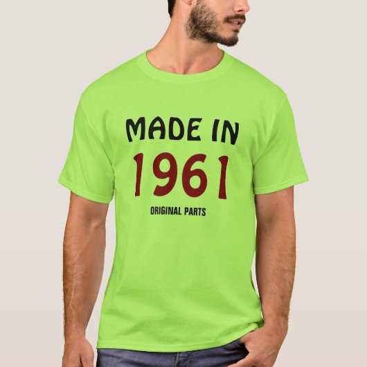 sjabloon "Made in 1961, Original Parts" t-shirts (Voorkant)