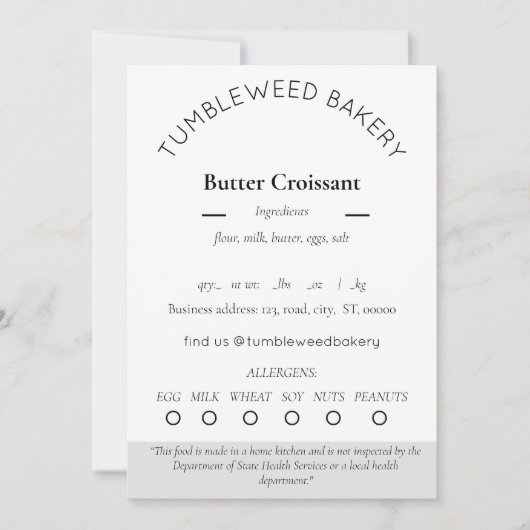 Sjabloon met voedseletiketten kaart (Voorkant)