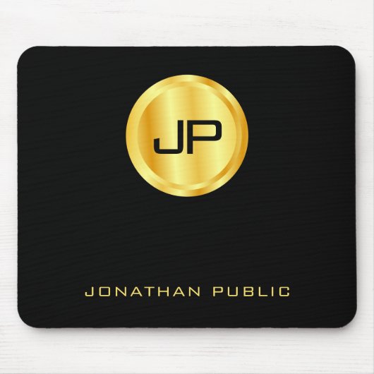 Sjabloon met zwarte en goudmonogrammen muismat (Voorkant)