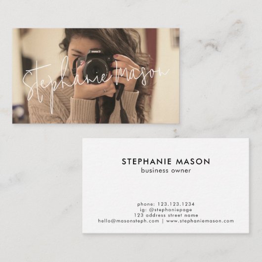 Sjabloon minimalistische aangepaste scriptfotograf visitekaartje (Voorkant / Achterkant)