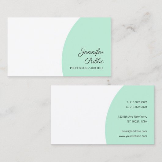 Sjabloon Mint Green White Modern Handscripttekst Visitekaartje (Voorkant / Achterkant)