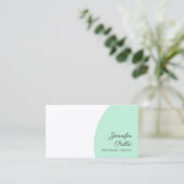 Sjabloon Mint Green White Modern Handscripttekst Visitekaartje (Staand voorkant)