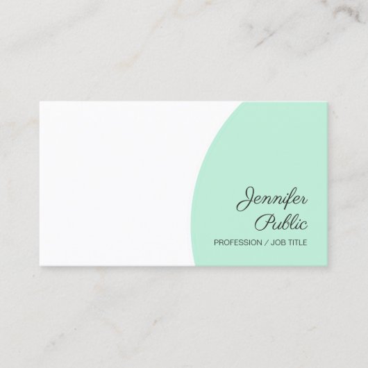 Sjabloon Mint Green White Modern Handscripttekst Visitekaartje (Voorkant)