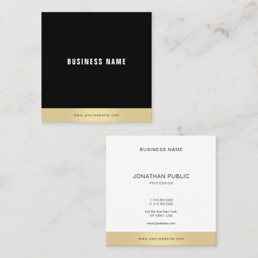 Sjabloon Modern Eenvoudig Goud Zwart Wit Elegant Vierkante Visitekaartje (Voorkant / Achterkant)
