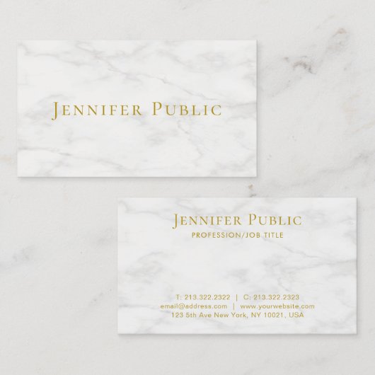 Sjabloon Moderne witte marmer elegant Gold-tekst Visitekaartje (Voorkant / Achterkant)