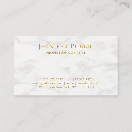 Sjabloon Moderne witte marmer elegant Gold-tekst Visitekaartje (Achterkant)