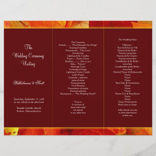 Sjabloon najaar programma van Burgundy Tri-Fold (Voorkant)