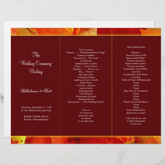 Sjabloon najaar programma van Burgundy Tri-Fold (Voorkant / Achterkant)