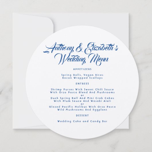 Sjabloon Navy Kraft Paper Round Wedding Menu Kaart (Voorkant)