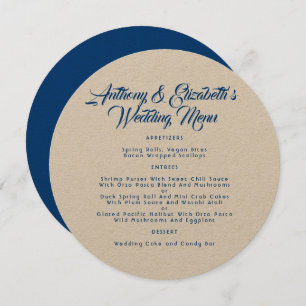 Sjabloon Navy Kraft Paper Round Wedding Menu Kaart