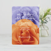 Sjabloon Oranje vlam en Paars Roos bij het huwelij Kaart (Staand voorkant)