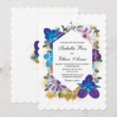 sjabloon Paarse en blauwe bruiloft Kaart (Voorkant / Achterkant)