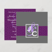 Sjabloon Paarse ribbon Damask Wedding Kaart (Voorkant / Achterkant)