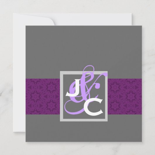 Sjabloon Paarse ribbon Damask Wedding Kaart (Voorkant)