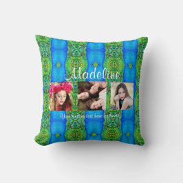 Sjabloon pauw foto aangepast tekst thema kleurrijk kussen