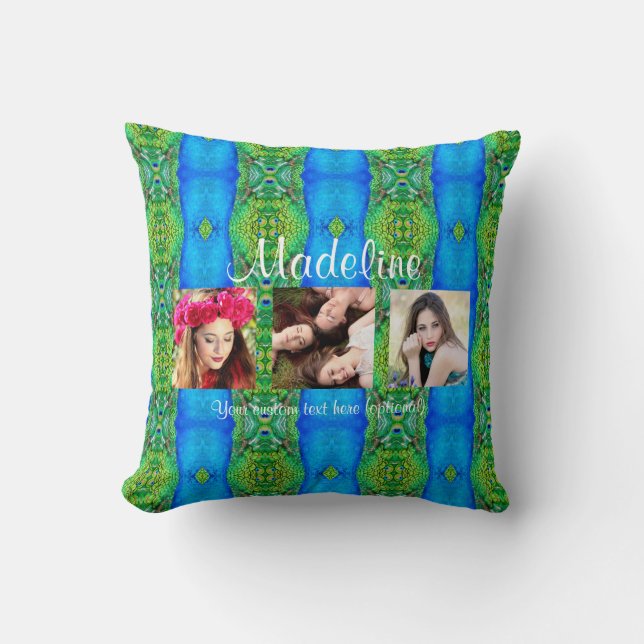 Sjabloon pauw foto aangepast tekst thema kleurrijk kussen (Voorkant)