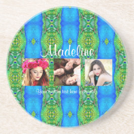 Sjabloon pauw foto aangepast tekst thema kleurrijk zandsteen onderzetter