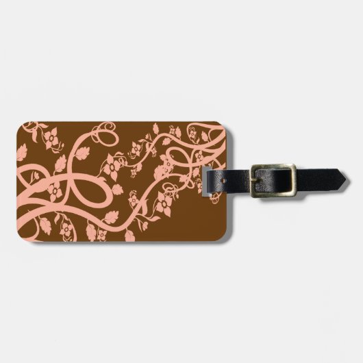 Sjabloon Peach Brown Filigree Flowers Bagagelabel (Voorkant horizontaal)