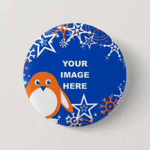Sjabloon, Penguin Snowflake Border Ronde Button 5,7 Cm