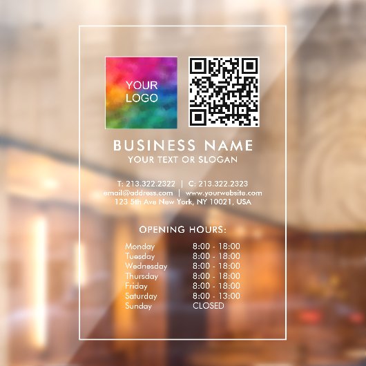 Sjabloon QR-code bedrijfslogo openingstijden Raamsticker (Vel 2)
