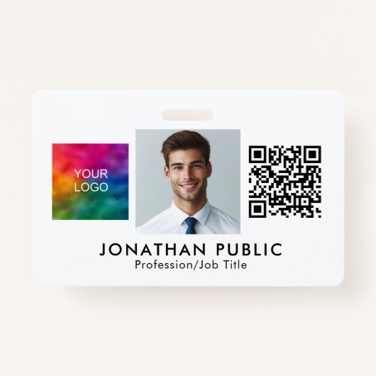 Sjabloon QR Code Medewerker Fotobedrijf Logo hier Badge (Voorkant)