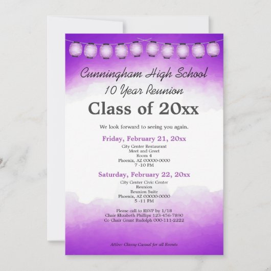 Sjabloon reünie van de klasse Paarse Waterverf Kaart (Voorkant)