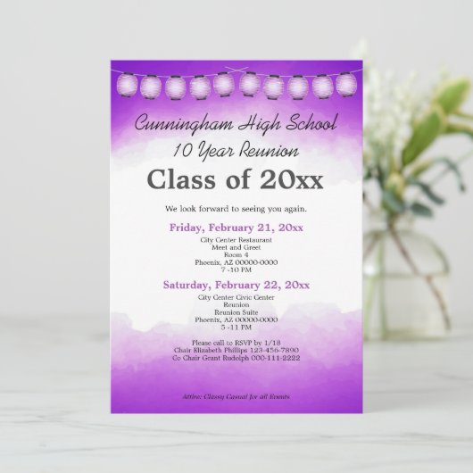 Sjabloon reünie van de klasse Paarse Waterverf Kaart (Staand voorkant)