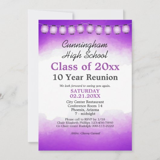 Sjabloon reünie van de klasse Paarse Waterverf Kaart (Voorkant)