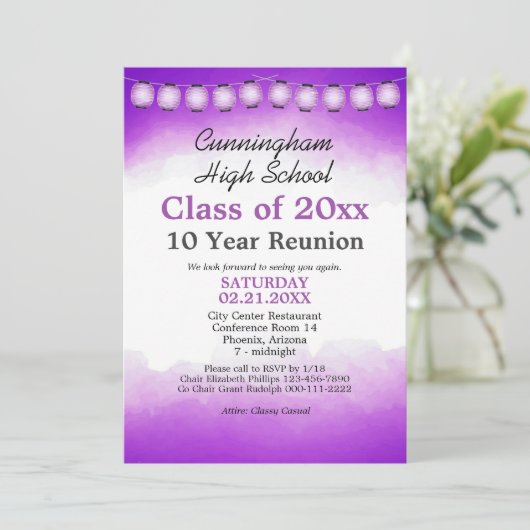 Sjabloon reünie van de klasse Paarse Waterverf Kaart (Staand voorkant)